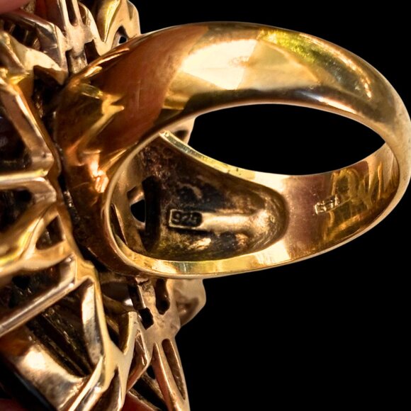 Vintage SETA Sterling Smoky Quartz Topaz Diamond HUGE Cocktail Ring Sz 8 - Picture 11 of 12